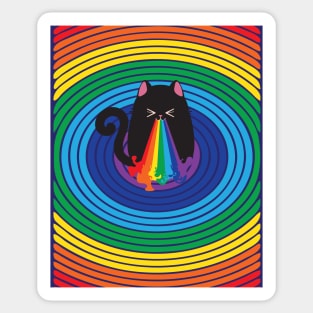 Black cat throw up rainbow Sticker